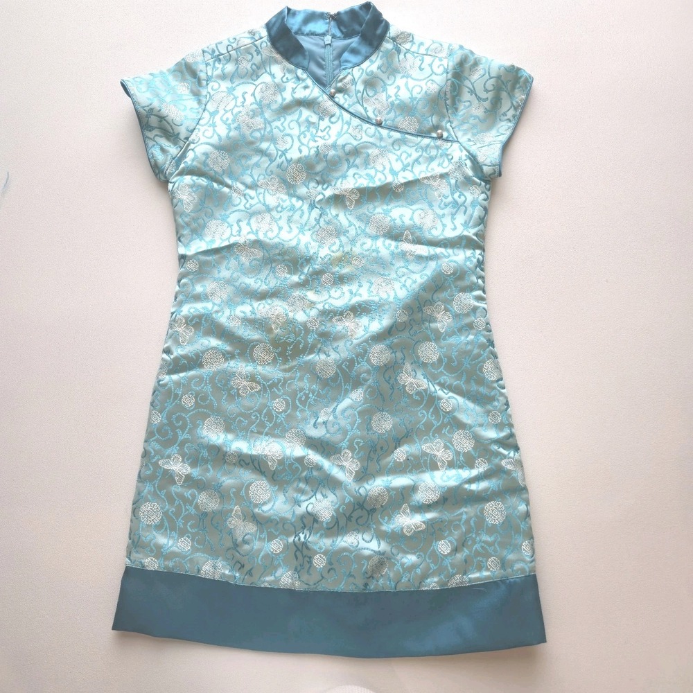 American Girl Girls Blue Brocade Cheongsam Qipao‎ Dress Size 10 Asian Style